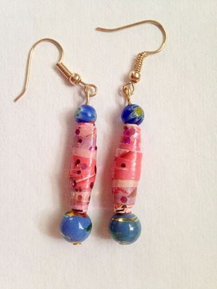 Picture of Earrings, Pink and blue  beads